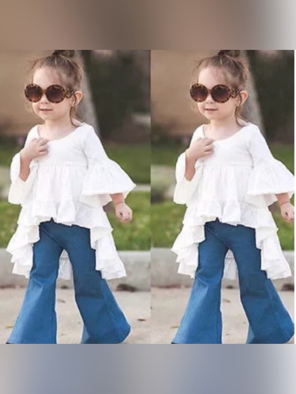 Girls White Ruffle Sleeve Layered boho top